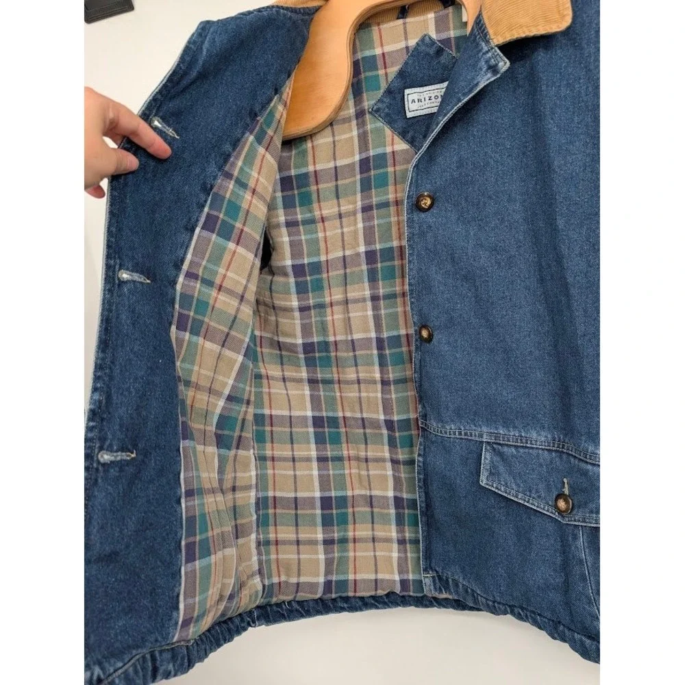 Arizona Jean Co. Vintage Flannel Lined Jean Jacket Corduroy Collar Youth 14/16